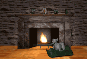 a roaring fireplace
